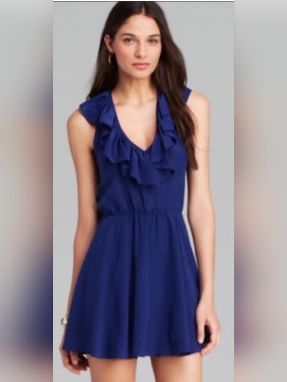 Amanda Uprichard Blue Purple Ruffle Neck Silk Mini Dress Small